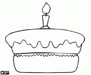 Birthday cake with a candle coloring page