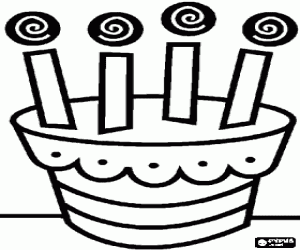 Birthday Cake With Four Candles Lit Coloring Page