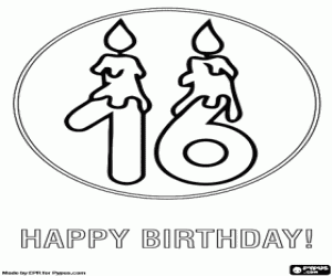 Birthday card for 16 years coloring page