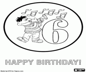 Birthday with Ernie and his trumpet coloring page
