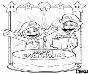 Birthday with Mario and Luigi coloring page