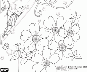 Blackie and the cerastium flowers coloring page