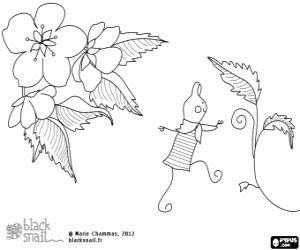 Blackie and the cherry blossoms coloring page