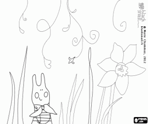 Blackie and the daffodils coloring page