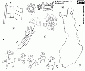 Blinky flying over Finland coloring page