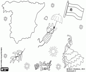 Blinky flying over Spain coloring page