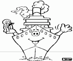 Boat with face and arms coloring page