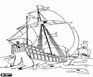 Boats of the first voyage of Columbus coloring page