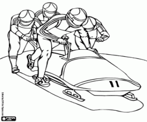 The bobsleigh with the athletes coloring page