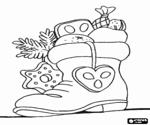 Boot full of Christmas sweets coloring page