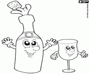 Bottle and glass coloring page