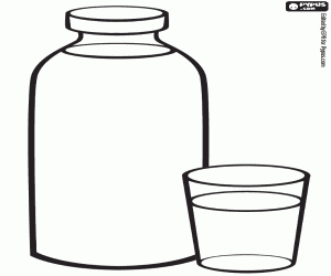 A bottle and a glass of milk coloring page