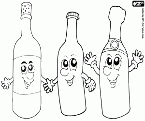 Bottles of drinks with smiles coloring page