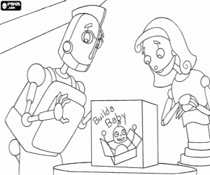 Box to mount the baby robot coloring page