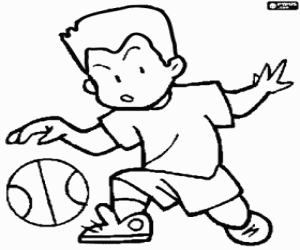 The boy with the ball in basketball coloring page