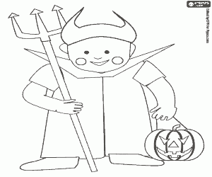 Boy dressed up devil Halloween coloring page