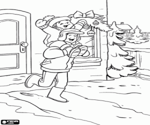 Boy and father in a white Christmas coloring page