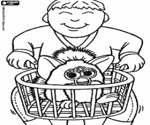 A boy and a furby on a bike coloring page