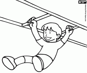A boy and the gymnastics bars coloring page