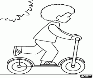 The boy with the kick scooter coloring page