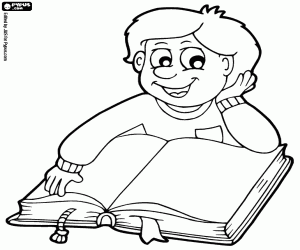 The boy with the open book coloring page