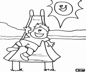 A boy,a playground slide and the sun coloring page