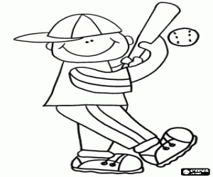 A boy plays with the baseball bat coloring page