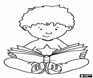 A boy reads a book on the floor coloring page