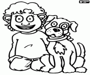 Boy with his dog coloring page