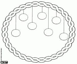 Braided wreath and Christmas balls coloring page