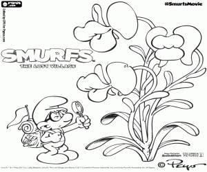 Brainy Smurf with magnifying glass coloring page