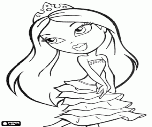 Bratz girl with evening dress coloring page