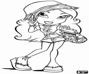 A Bratz girl with hat and bag coloring page