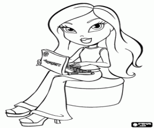 A Bratz girl and the laptop coloring page