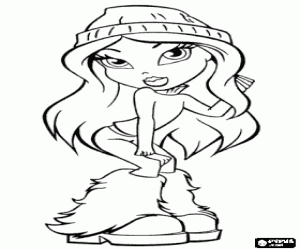 A Bratz girl with warm clothes coloring page