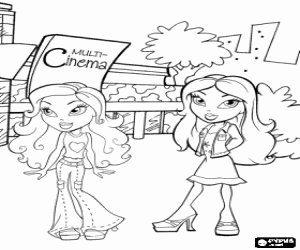 The Bratz girls are going to cinema coloring page