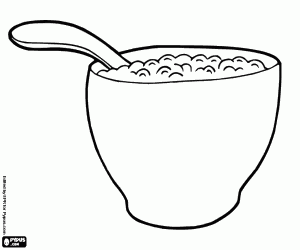 Breakfast with milk and cereals coloring page
