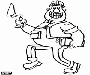 Bricklayer with a trowel and a brick coloring page