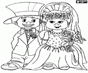 Bride and groom happy before wedding coloring page