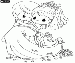 Bride and groom from PreciousMoments coloring page