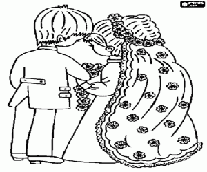 Bride and groom, seen from behind coloring page