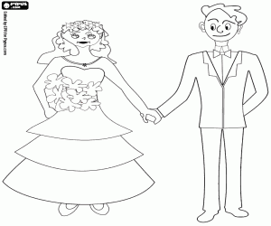 Bride and groom during the wedding coloring page