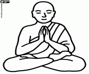 Buddhist monk in prayer coloring page