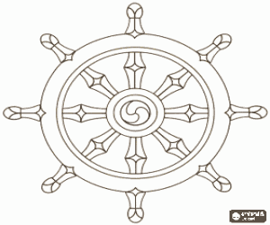 Buddhist symbol, the Dharma wheel coloring page