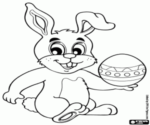 Bunny with Easter egg on the hand coloring page