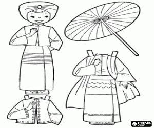 Burma doll, a dress up game coloring page