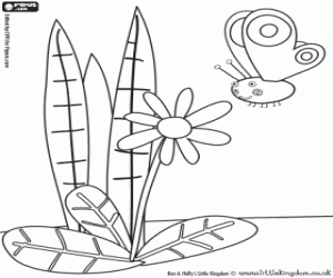Butterfly and flowers, Ben and Holly coloring page