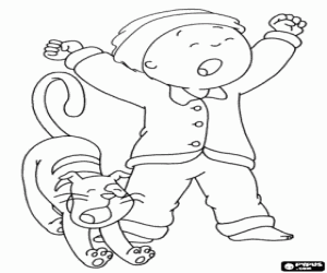 Caillou and Gilbert in the moment of awakening coloring page