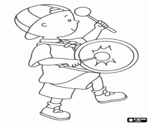 Caillou with a drum coloring page