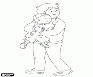 Caillou embraces his father coloring page